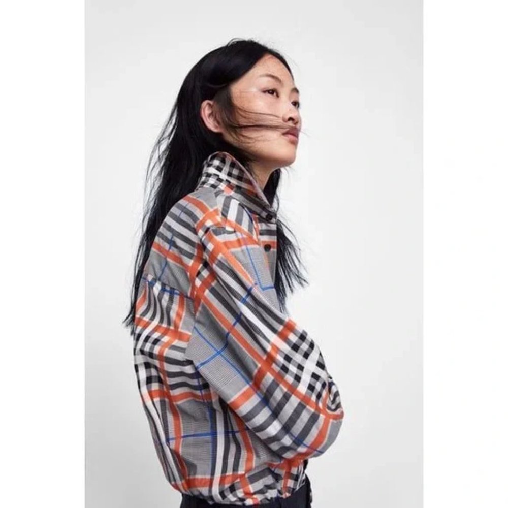 ZARA WOMAN  100% Cotton Oversized Plaid Button Down Shirt